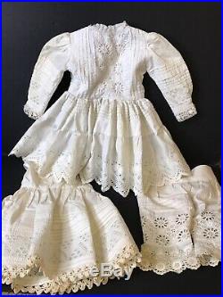 Vintage Doll Dress Pin Tuck Slip Bloomers Hat Bisque German Antique Material