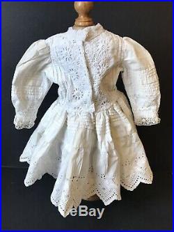 Vintage Doll Dress Pin Tuck Slip Bloomers Hat Bisque German Antique Material