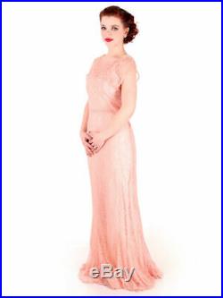 Vintage Dress S Peach Lace Tea Gown with Bias Cut Slip & Capelet 1930s 32-29-38