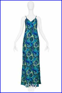 Vintage Dries Van Noten Blue & Green Floral Slip Dress 1997