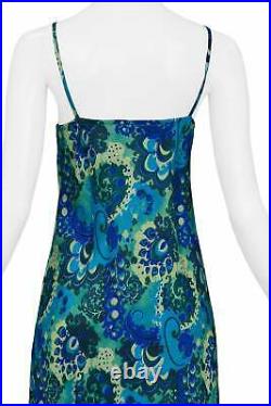 Vintage Dries Van Noten Blue & Green Floral Slip Dress 1997