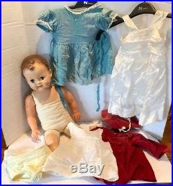 Vintage Effanbee 26 Baby Doll Antique Dress, Coat, Hat, Slip, Panties