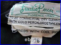 Vintage Emilio Pucci Black Dress Sz 16 Partial Front Button Down Long Sleeves