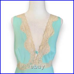 Vintage Emilio Pucci For Formfit Rogers Slip Dress Aqua Blue Cream Scallop Lace