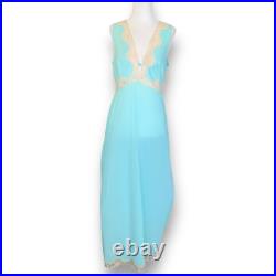 Vintage Emilio Pucci For Formfit Rogers Slip Dress Aqua Blue Cream Scallop Lace