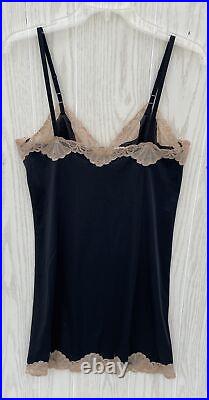 Vintage Emilio Pucci Slip Dress Black Tan Lace Gorgeous Detail 36 Short Sz Med