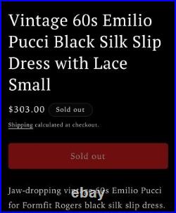 Vintage Emilio Pucci Slip Dress Black Tan Lace Gorgeous Detail 36 Short Sz Med