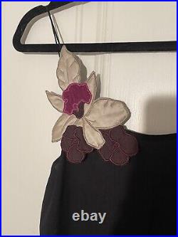 Vintage Emporio Armani slip silk dress with orchid floral applique IT 38