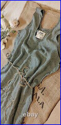 Vintage FLAX Engelhart 100% Linen Dress Lagenlook Cottagecore Art Sleeveless L