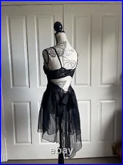 Vintage Fairy Goth Sheer Black Lace Lingerie Negligee Slip Dress Sz S Pixie Hem