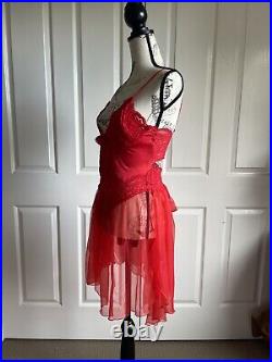 Vintage Fairy Goth Sheer Red Lace Lingerie Negligee Slip Dress Sz S Pixie Hem
