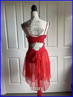 Vintage Fairy Goth Sheer Red Lace Lingerie Negligee Slip Dress Sz S Pixie Hem