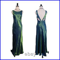 Vintage Faviana Prom Dress Maxi Gown 90s Y2K Colorshift Slip Long Green Blue 10