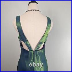 Vintage Faviana Prom Dress Maxi Gown 90s Y2K Colorshift Slip Long Green Blue 10