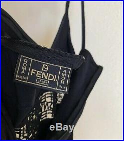 Vintage Fendi Jeans Cut Out Logo Slip Style Black Dress XS/S