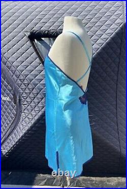 Vintage Fernando Sanchez Slip Dress Lingerie bright Blue Lace Insets Size Medium