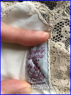 Vintage Fischer Heavenly Lingerie Lacy Cream Nightgown Maxi Slip Dress S M