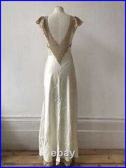 Vintage Fischer Heavenly Lingerie Lacy Cream Nightgown Maxi Slip Dress S M