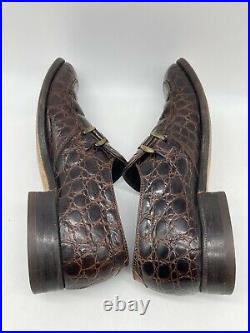 Vintage Footjoy Crocodile Print Leather Slip On Loafers Shoes Brown Size 7.5D