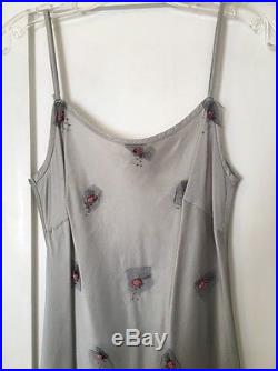 Vintage Fred Segal Gray Silver Silk Slip Dress Small Backless Bias Cut
