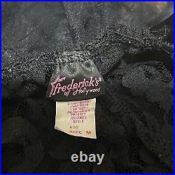 Vintage Fredericks Of Hollywood Slip Dress M Black Lace Corset Sheer Open Duster