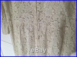 Vintage French Ivory Lace Medium Button Front Empire Waist Dress Medium