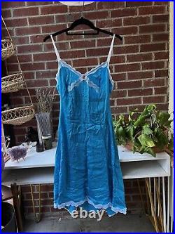 Vintage French Lace Silk Blue Slip Dress by Fifi Chachnil Nightgown/Lingerie