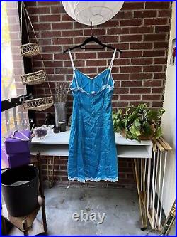 Vintage French Lace Silk Blue Slip Dress by Fifi Chachnil Nightgown/Lingerie