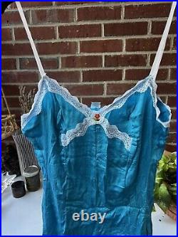 Vintage French Lace Silk Blue Slip Dress by Fifi Chachnil Nightgown/Lingerie