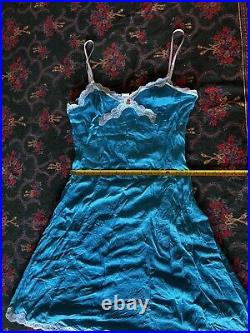 Vintage French Lace Silk Blue Slip Dress by Fifi Chachnil Nightgown/Lingerie