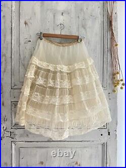 Vintage French acetate FULL undergarment PETTICOAT LACE c1950