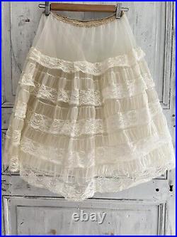 Vintage French acetate FULL undergarment PETTICOAT LACE c1950