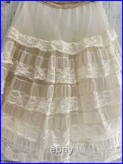 Vintage French acetate FULL undergarment PETTICOAT LACE c1950