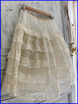 Vintage French acetate FULL undergarment PETTICOAT LACE c1950