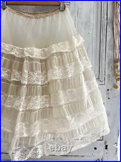 Vintage French acetate FULL undergarment PETTICOAT LACE c1950