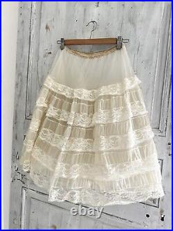 Vintage French acetate FULL undergarment PETTICOAT LACE c1950