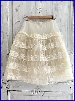 Vintage French acetate FULL undergarment PETTICOAT LACE c1950