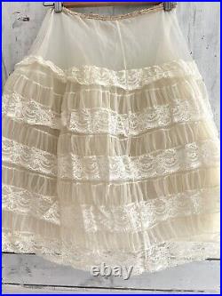 Vintage French acetate FULL undergarment PETTICOAT LACE c1950