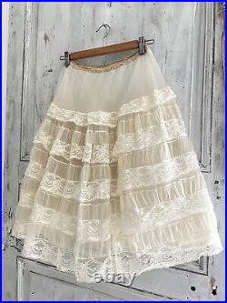 Vintage French acetate FULL undergarment PETTICOAT LACE c1950