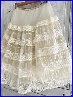 Vintage French acetate FULL undergarment PETTICOAT LACE c1950