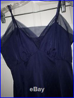 Vintage Full Slip Silky Nylon VAN RAALTE Blue Dress Nighty Lingerie 36