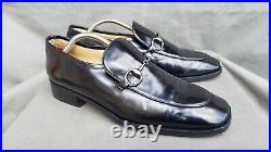 Vintage GUCCI 110 1374 Black Leather Loafers Slip-on Shoes Sz-10D Made in Italy