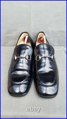 Vintage GUCCI 110 1374 Black Leather Loafers Slip-on Shoes Sz-10D Made in Italy