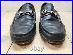 Vintage GUCCI Horse Bit Black Leather Loafers Slip On Mens 10.5 US Used
