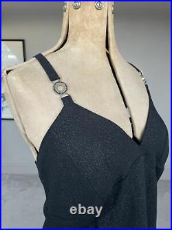 Vintage Gianni Versace Versus Dress Black Glitter Medusa Crystal Straps UK14/16