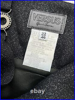Vintage Gianni Versace Versus Dress Black Glitter Medusa Crystal Straps UK14/16