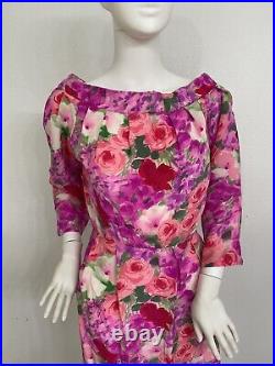 Vintage Givenchy Couture Silk Floral Dress Bateau Neckline Est Size 0