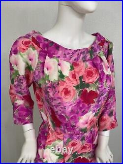 Vintage Givenchy Couture Silk Floral Dress Bateau Neckline Est Size 0
