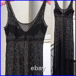 Vintage Glydons Made In USA Hollywood Black Mesh With Pink Accents Gown Slip Dress