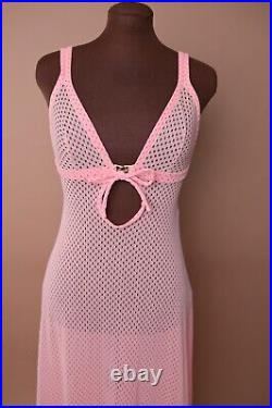 Vintage Glydons Made In USA Hollywood Pink Mesh Gown Slip Dress Lingerie 1960s